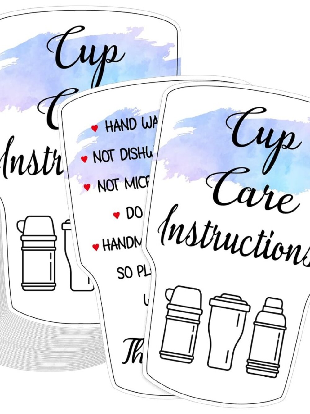 200 Pieces Tumbler Cup Cards, Cup Care Instructions Cards, Tumbler Care Card, Mu